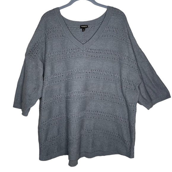 Torrid Pointelle Pullover V-Neck Tunic Sweater icy blue gray women’s size 4 / 4x - Picture 3 of 7
